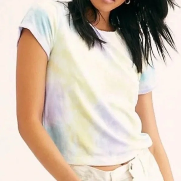 Free People Bright Eyes Velvet Top-Cloud Pastel Multi Color-Size Medium - Picture 1 of 5